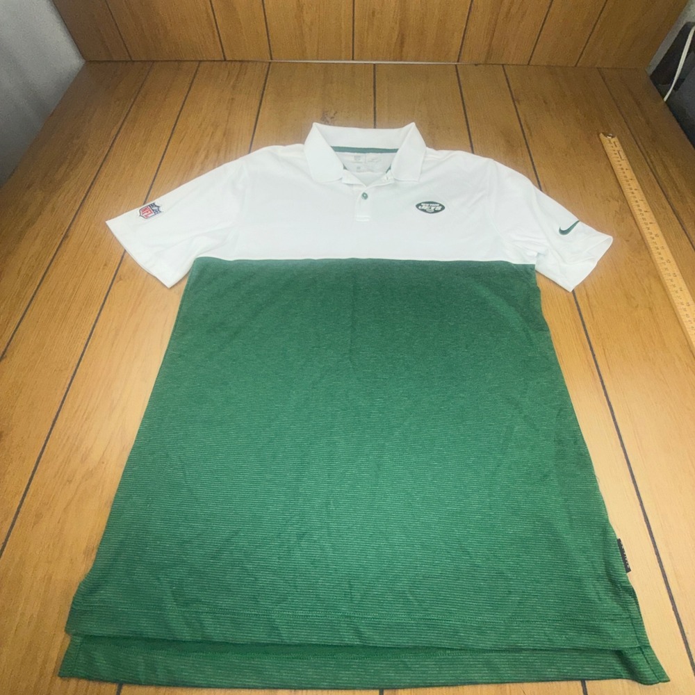 Nike New York Jets NFL‎ Dri-FIT Polo Shirt Mens Medium White Green Onfield